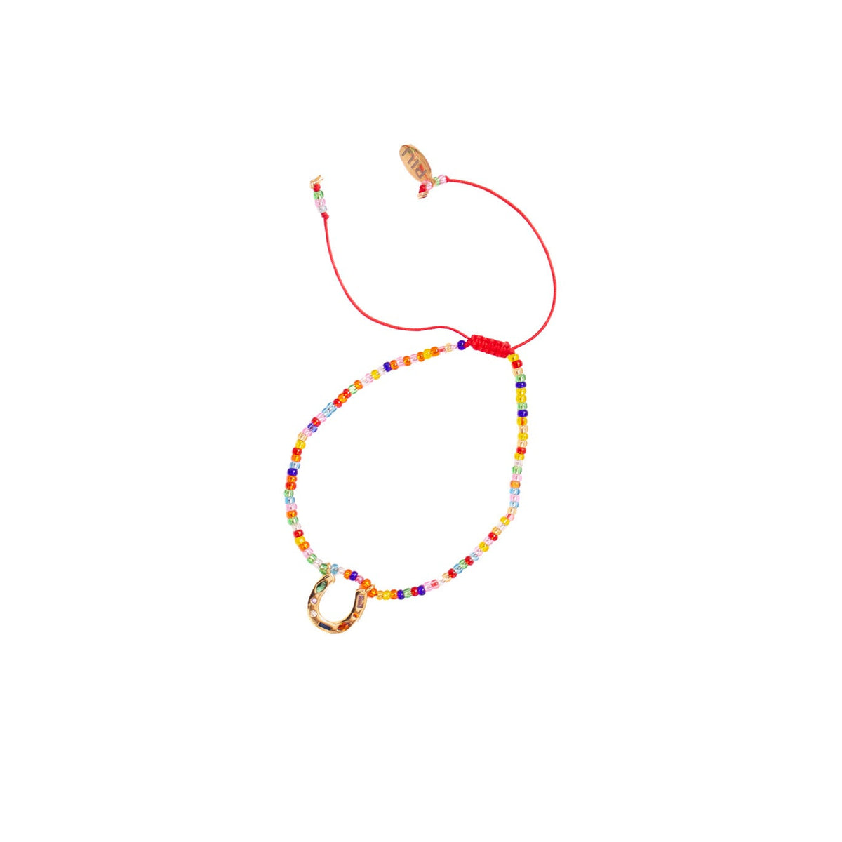 Herradura Arcoíris | Mini Cuentas Multicolor y Charm Dorado